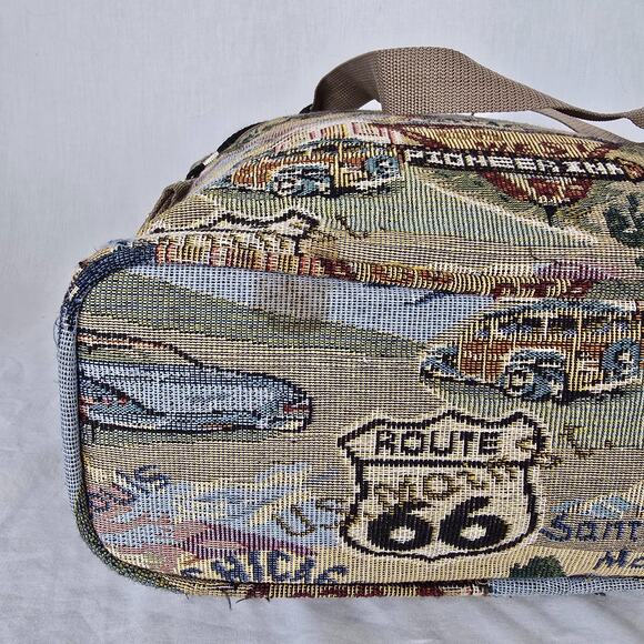 Route US 66 Tote Landscaped Multi-Color Zipper Closure Canvas 14" x 12" x 5" - Picture 11 of 16